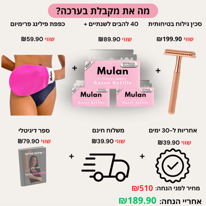מארז הגילוח של MULAN למניעת גירוי, בליטות ושיערות חודרניות