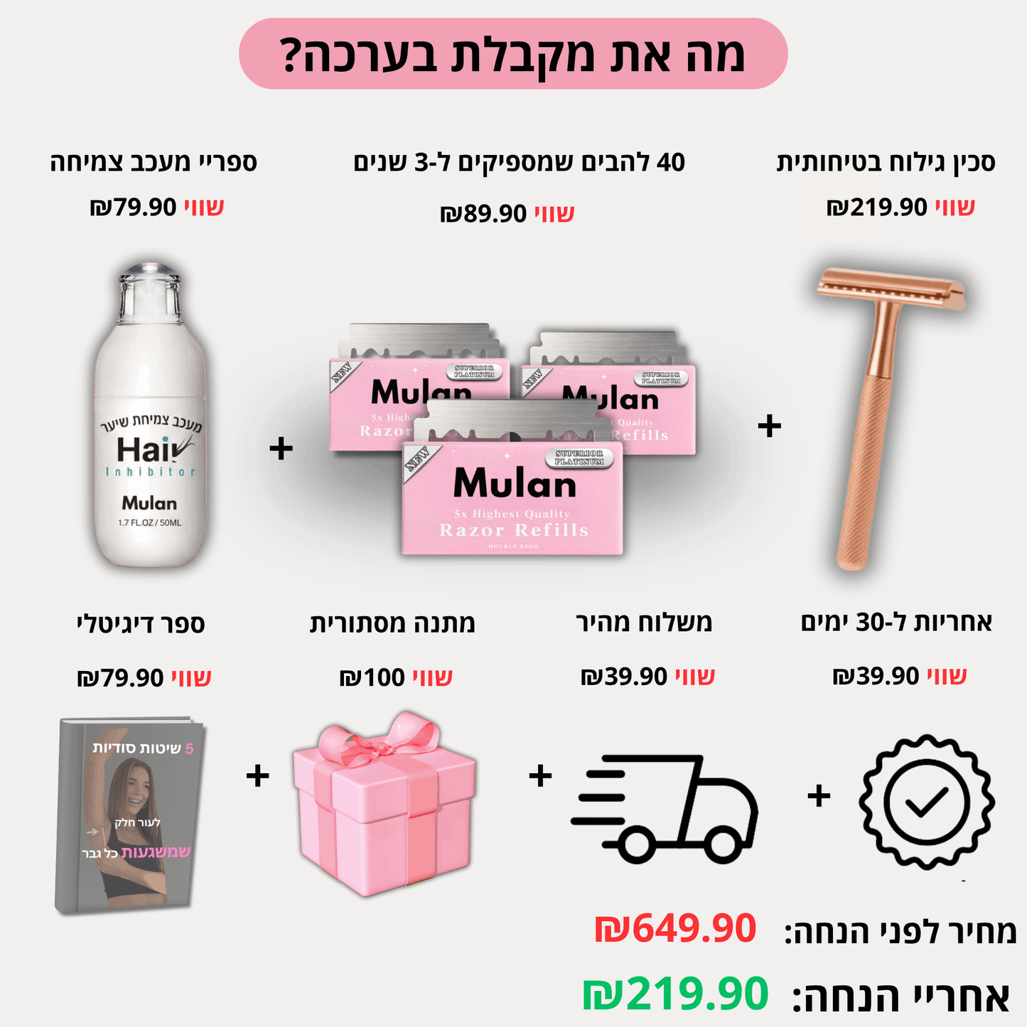 מארז הגילוח של MULAN | סכין בטיחותית למניעת גירוי, בליטות ושיערות חודרנית
